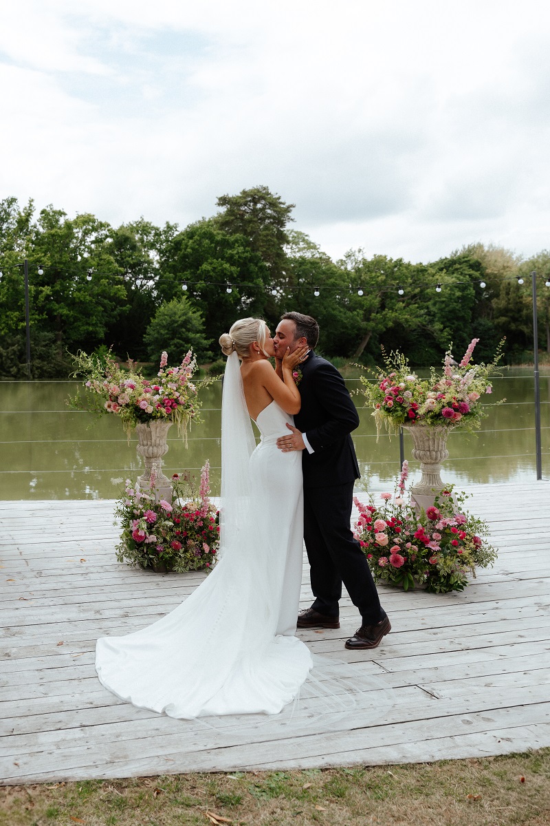 Barns & Yard outdoor Lakeside Wedding Ceremony with Flowers by Wedding Florist Bride ad Bloom
