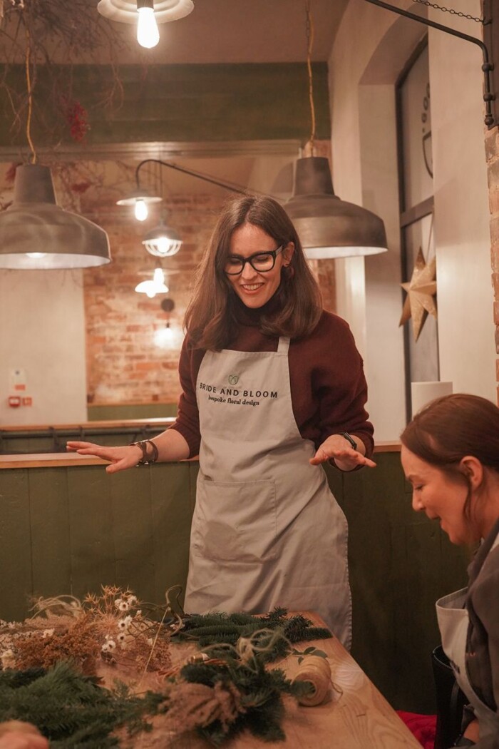 Hannah of Bride and Bloom teacing on her Eco Wreath Workshop at GoodRoots