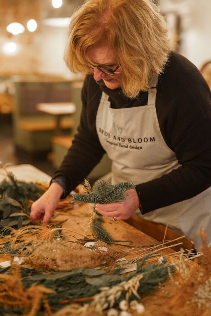 Hannah of Bride and Bloom teacing on her Eco Wreath Workshop at GoodRoots