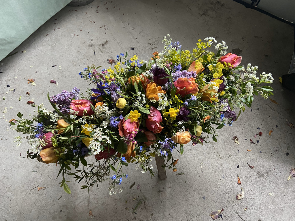 Bright Funeral Tribute made foam free by Bride and Bloom Bright, Wild & Natural Funeral Flower Tribute made foam free by Bride and Bloom