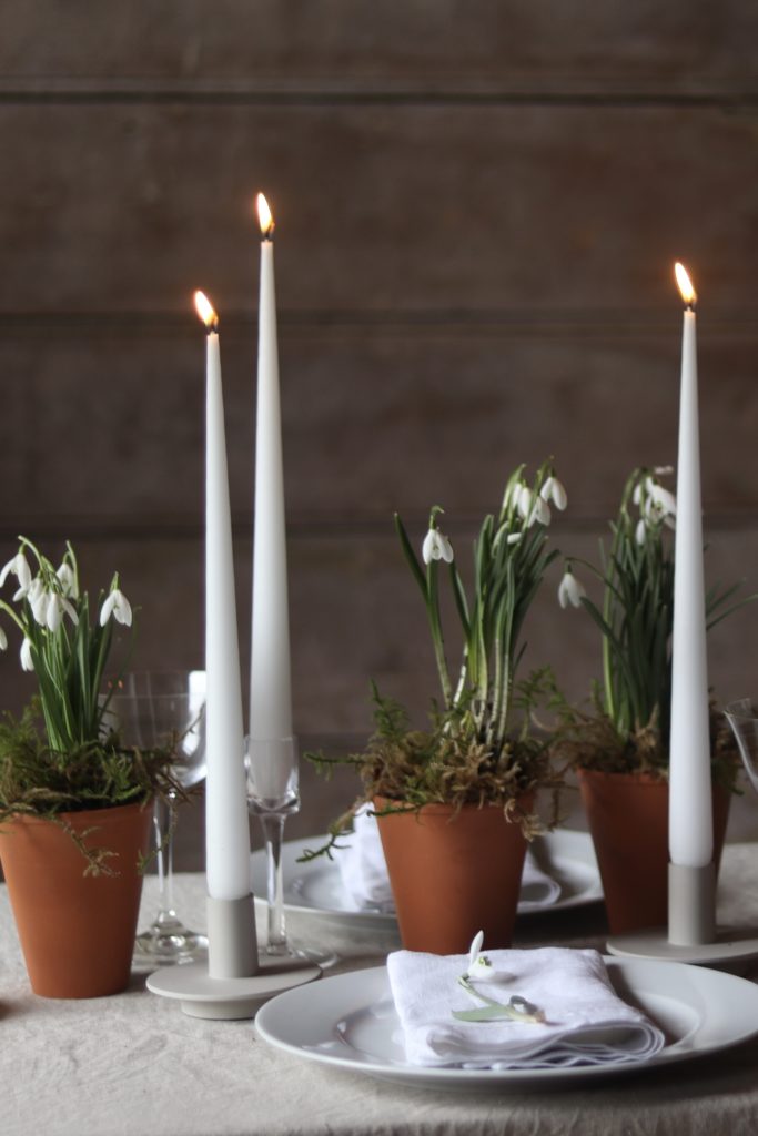 Winter Wedding Tablescape with snowdrops. February Wedding Flowers