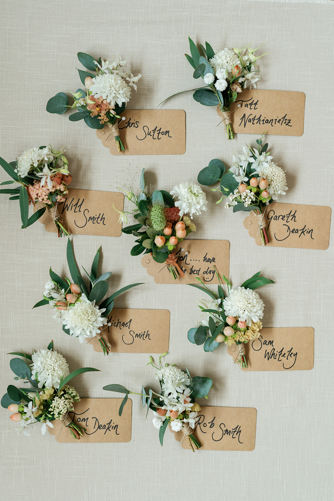 Cute Buttonholes using scented British flowers by Bride and Bloom